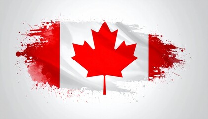 Canadian flag with a vibrant red paint splatter effect on a clean white background