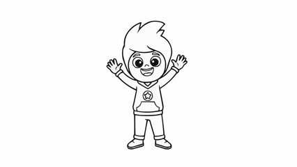 Happy Cartoon Boy with Hands Up.