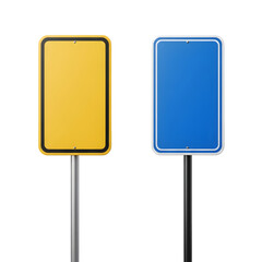 Blank road signs on transparent background, yellow and blue signs
