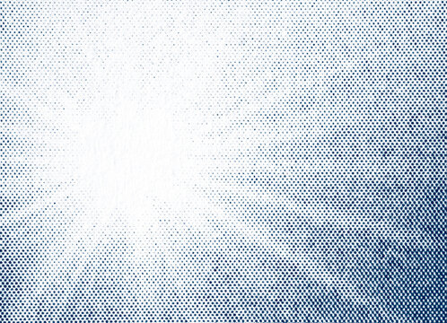 Blue halftone sun in cloudy sky on textured paper
