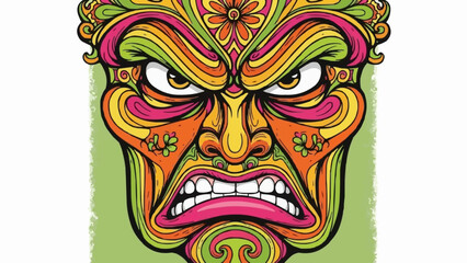 Vibrant Tribal Mask with Aggressive Expression.