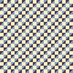 Pattern created by cream squares and blue and dark purple triangles
