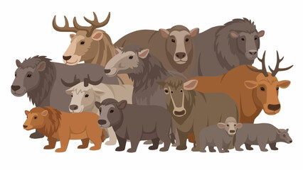 Group of Various Mammals Standing Together.