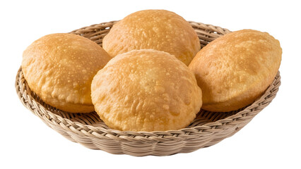 Golden brown Indian puffed bread on transparent background