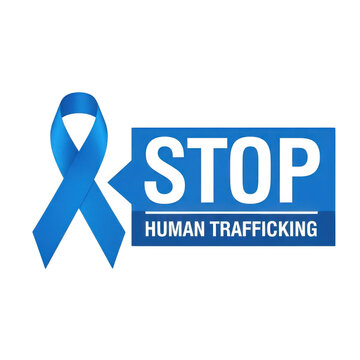 Stop human trafficking blue ribbon awareness symbol advocacy message transparent background