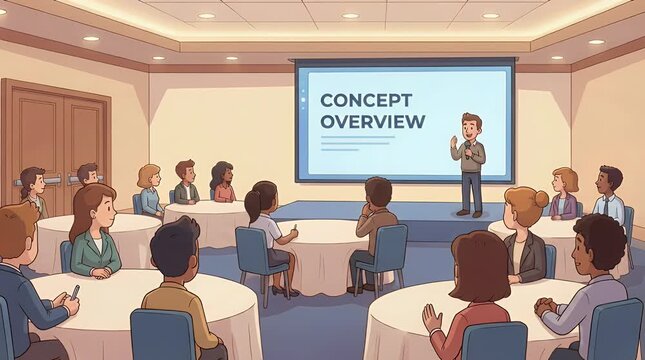 Presentation in conference room audience and speaker