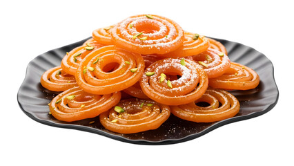 Delicious Indian Jalebi dessert on transparent background, sweet food