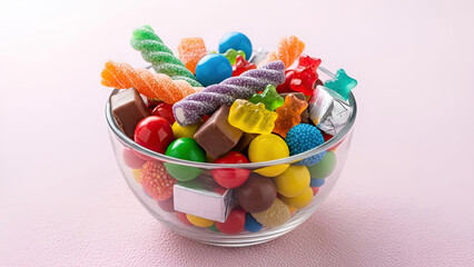 Colorful candies in glass bowl