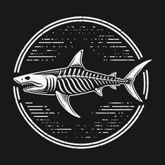 Obraz premium Vintage monochrome shark skeleton illustration emblem design.