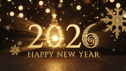 New Year 2026 celebration with Christmas tree