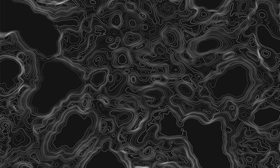 Topographic map. Geographic contour map background with elevation lines. Detailed terrain visualization concept. Vector illustration of landscape elevations and natural relief.