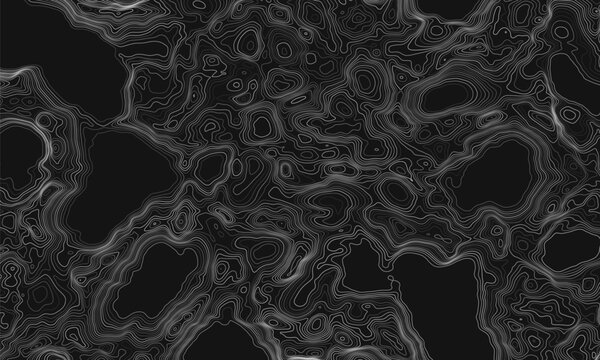 Topographic map. Geographic contour map background with elevation lines. Detailed terrain visualization concept. Vector illustration of landscape elevations and natural relief.