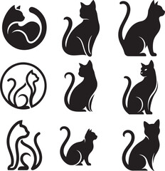 Black Minimalist Cat Silhouette Logo Vector SVG EPS &ndash; Smooth Continuous Curves, Solid High-Contrast Printable Business Branding Mark (Isolated on White)