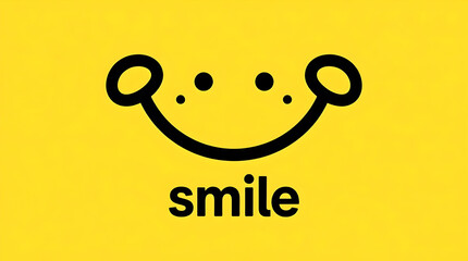 Smiling face with joyful expression on bright yellow background