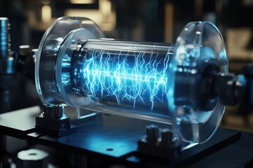 Fototapeta premium Scientific experiment demonstrating electrical discharge in a transparent tube setup