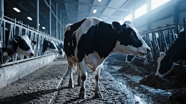 Dairy cow inside barn