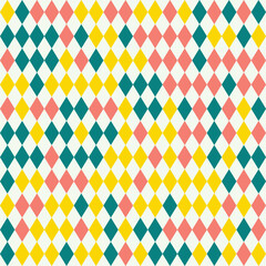 Colorful Teal Yellow and Pink Harlequin Diamond Pattern Vector