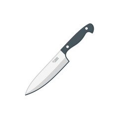 Obraz premium A sharp kitchen knife with a black handle on a white background