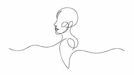 Minimalist Line Art Female Face Portrait.