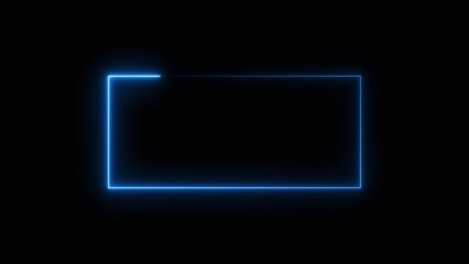 Fototapeta premium Glowing blue neon rectangle frame icon background retro style illustration, on a black background.