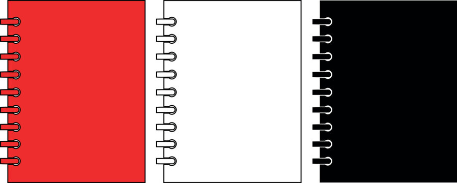 Notebook design in red and black with outline with spiral binding isolated style