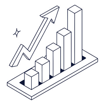 Isometric graph with rising arrow and bars on platform