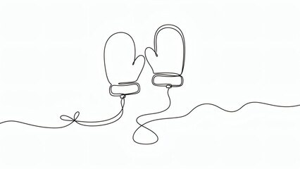 Obraz premium Winter Warmth Mittens in a Single Line with minimalist design on white.