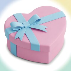 Cute 3D Heart Shaped Gift Box in Pastel Pink and Baby Blue Ribbon Isolated on White Background. Perfect for Valentine's Day, anniversaries, wedding invitations, and love concepts.