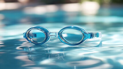 Blue swimming goggles on pool water surface summer sports and recreation