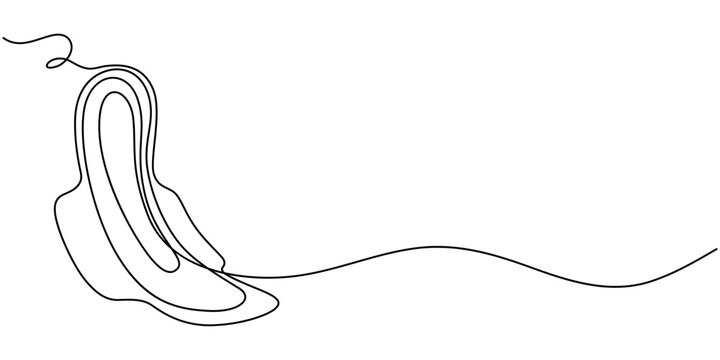 Feminine sanitary pad. Drawn in one continuous line, isolated on a white background. Stock vector illustration