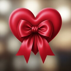 Stunning 3D Render: Luxurious Red Heart Symbol Wrapped with a Silky Satin Ribbon Bow, Isolated on a Soft Bokeh Background for Valentine's Day, Love, and Anniversary Gifts.