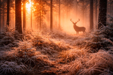 deer in the forest with frost