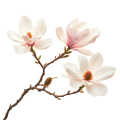 Magnolia Flower Branch Isolated PNG &ndash; Elegant White Pink Blossoms on Transparent Background