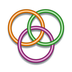 Borromean rings, in mathematics three flexible, not flat, interlinked rings or loops, that are inseparable as a group, but fall apart if any single ring is removed. Symbol for unity and partnership.