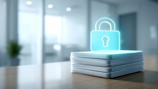 Glowing Blue Digital Lock On Business Technology Ensures Safe Data Security Protection