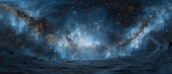 Cosmic panorama of a vibrant nebula and a rocky alien planet landscape