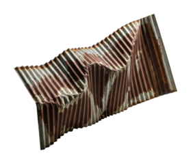 Twisted metal sheet sculpture urban installation industrial style isolated on transparent background