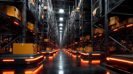 autonomous logistics robots in modern warehouse, innovative robotic systems for efficient warehouse operations, smart automation robots transforming logistics and delivery