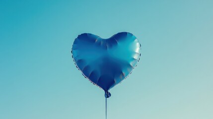 Blue heart balloon floating in sky simple minimalist design