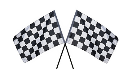 Crossed checkered racing flags for motorsport finish line, speed and competition, isolated on white or transparent background. PNG