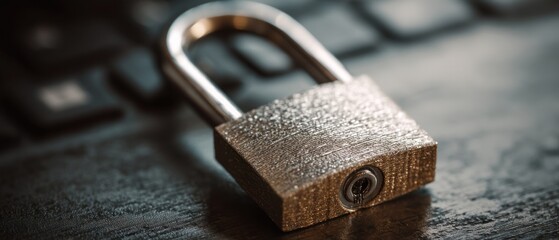 Close up of a metallic padlock on a blurred surface suggesting protection
