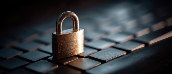 Close up of a padlock on a keyboard symbolizing online security and data protection
