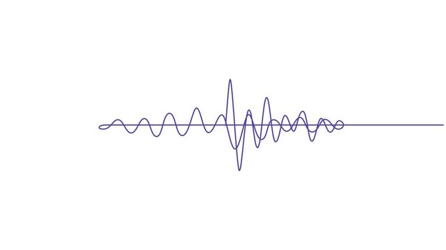 Continuous one line drawing of sound wave with different amplitude. Soundwave line self drawing animation. Black background, Video. Earthquake in one continuous Editable line. Polygraphy, Contour Wave