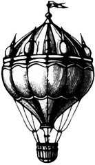 Fototapeta premium Elegant Crown Topped Hot Air Balloon Retro Line Vector