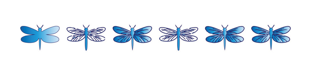 Blue dragonflies set with gradient colors. collection of beautiful insect illustrations with transparent wings © FARJANAAKTER