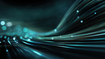 Technology background abstract wave blue neon light trail motion blur flowing line glow particle futuristic digital energy field