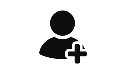 Add user profile icon silhouette, new member account symbol with plus sign isolated on white background.