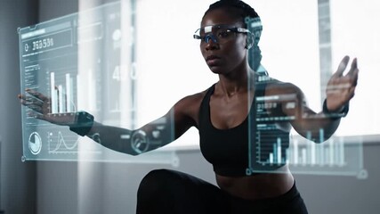 Woman Exercising with Augmented Reality Smart Glasses - Powered by Adobe