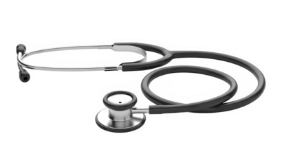 Black medical stethoscope for healthcare, isolated on white or transparent background. PNG