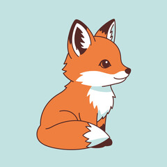 Obraz premium Cute cartoon fox sitting and looking to the side.